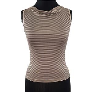 Refined Beige Brown Tank Drape Stripe Japanese Cowl Neck Pullover Medium M JAPAN